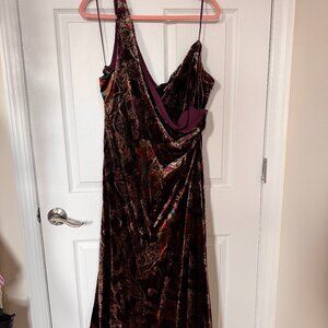 Lauren Ralph Lauren Print Velvet One-Shoulder Cocktail Dress Size 18